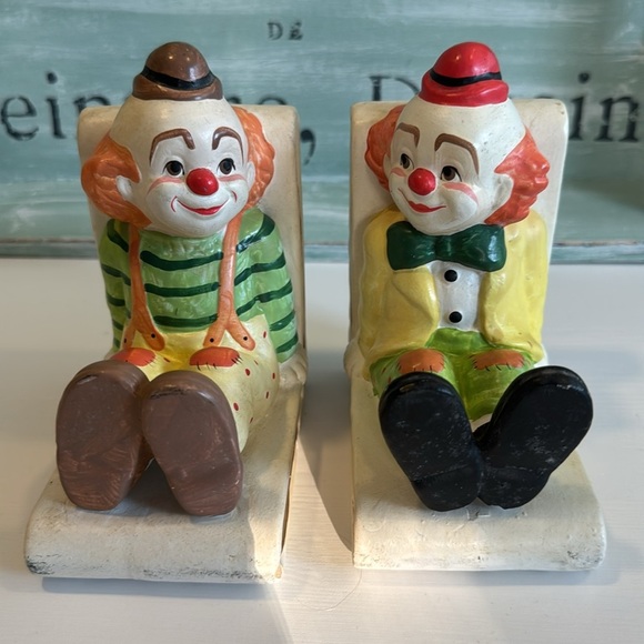 Vintage Ceramic Clown Bookends Nursery Kids Room Made in Taiwan Lefton - Picture 3 of 11